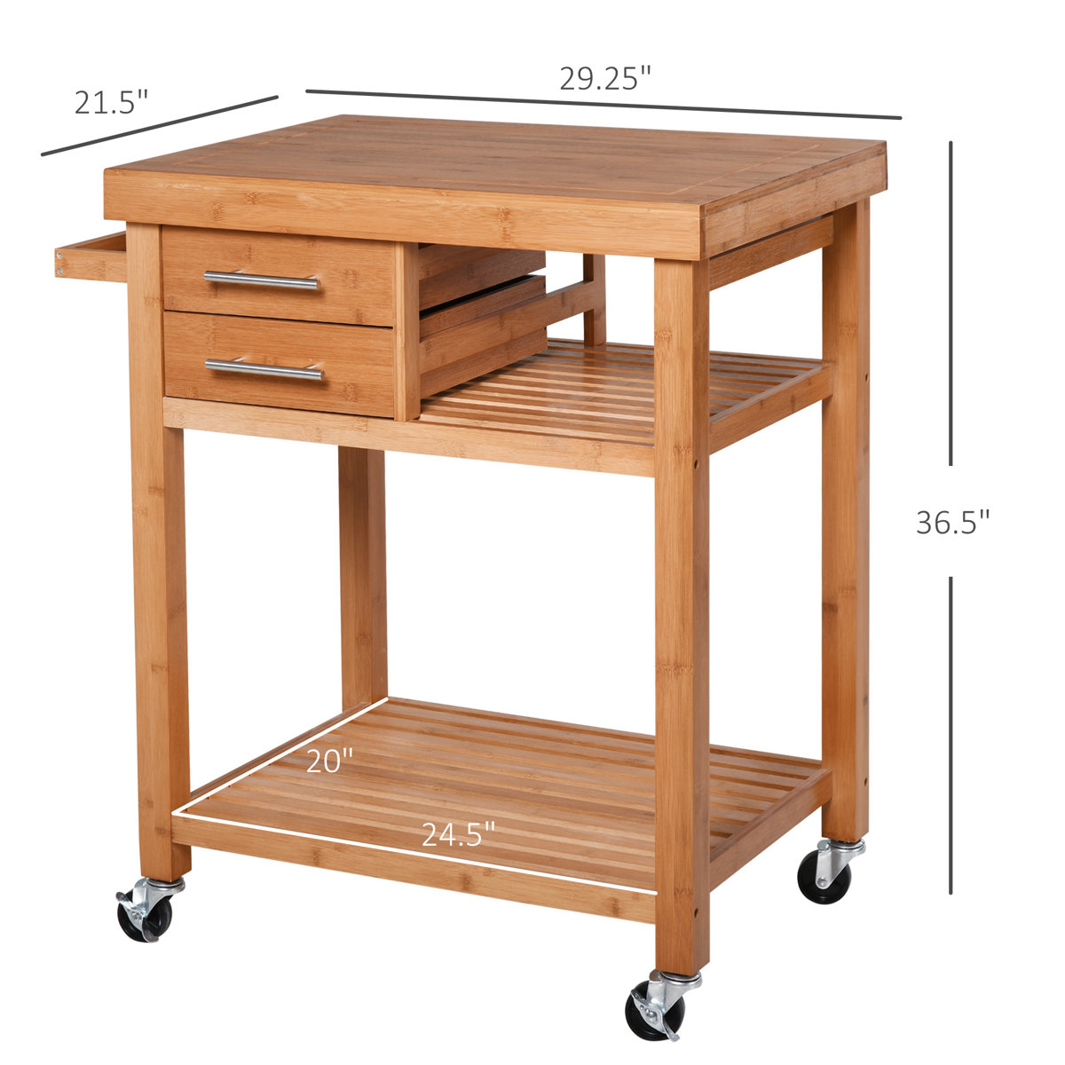 Prep & Savour 29.25'' Wide Rolling Kitchen Cart with Solid Wood Top